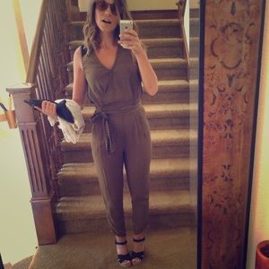 Olive jumpsuit with black lace back